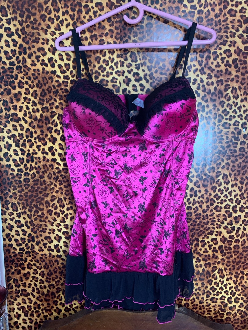 torrid Hot Pink Satin Chemise with Black Lace Accents